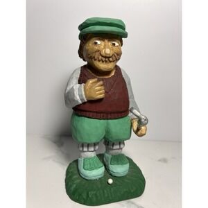 VTG Hand Carved Golfer Figurine Signed By Artist RUG 2005